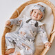 OAK FAMILY春秋款新生兒和式連體衣純棉寶寶百天周歲爬服嬰兒衣服 （斜襟）狗狗派對 （不含帽子） 73cm