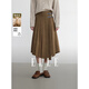 ELLE復古綿羊毛肌理感半身裙女2025冬新款優(yōu)雅氣質(zhì)毛呢a字百褶裙 深棕 【預售】 L