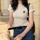 韓系正肩短袖T恤女夏季冰絲針織衫小眾修身辣妹體恤短款純色上衣 灰色 M