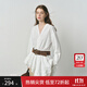 范思藍(lán)恩清新度假風(fēng)長(zhǎng)袖花邊拼接連衣裙2025秋季新款短款裙子3027 白色 XS