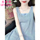 樂(lè )雅秀法式紫色吊帶連衣裙子女夏季海邊度假風(fēng)長(cháng)裙夏裝多巴胺搭配一整套 藍色罩衫裙蕾絲吊帶裙 L 105-115斤
