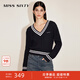 MISS SIXTY羊毛針織衫女V領(lǐng)條紋疊穿優(yōu)雅知識分子風(fēng) 黑色 M