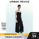 UR秋季新款女簡(jiǎn)約氣質(zhì)褶皺修身吊帶開(kāi)衩連衣裙UYY740001 正黑 M