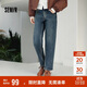 森馬（Semir）森柔牛仔|牛仔褲女抓毛長(cháng)褲女生冬季半松緊腰直筒褲103724124002