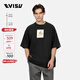 EVISUKURO 男士標簽和海鷗印花運動(dòng)休閑潮流超寬松時(shí)尚T恤男 黑色 M 【超寬松可選小1-2個(gè)尺碼】