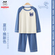 巴布豆兒童睡衣純棉男童家居服女童套裝長(cháng)袖t恤長(cháng)褲兩件套【7A抗菌】 海軍藍 巴布與木板X(qián) 130