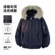 VUUG美式毛領(lǐng)連帽羽絨棉服男士冬季加厚夾棉防風(fēng)保暖派克服 藏青 XL