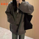 乖米豆秋冬慵懶風(fēng)加厚連帽針織開(kāi)衫女新款韓系寬松中長(cháng)款感毛衣外套 灰色版 M 建議90-105斤