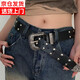 幻霧復古百搭高級感皮帶女辣妹黑色個(gè)性美式朋克牛仔褲腰帶鉚釘配飾潮 黑色