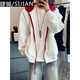 肆緘撞色拼接連帽開(kāi)衫衛衣男款秋季cleanfit美式覆古情侶短款運動(dòng)外套 白灰色【撞色】 XL