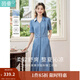 茵曼（INMAN）復古天絲涼感小v翻領(lǐng)連衣裙女士2025年夏季新款收腰a字牛仔裙 牛仔藍 -18525993 L