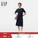GAP女裝2025春季新款刺繡logo短袖圓領(lǐng)常規連衣裙腰部抽繩729216 海軍藍 XS (155/76A) 亞洲尺碼