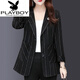 花花公子（PLAYBOY）春裝外套短款上衣女新款洋氣時(shí)尚中年女士春 黑色 2021款  黑條紋小西裝 2XL建議115-125斤