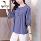 啄木鳥(niǎo)襯衫女含冰絲棉麻女新款中·袖七分袖上衣女漂亮時(shí)尚女裝洋氣小衫 紫色 3XL 建議130-145斤