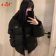 DXOT黑色短款棉服棉衣女2025冬季韓版學(xué)生潮牌寬松立領(lǐng)設計加厚面包服 黑色  M 95-115斤