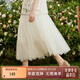 紫涵（ZIHAN）紫涵錦綸網(wǎng)紗半身裙女夏季法式簡(jiǎn)約高腰顯瘦A字中長(cháng)裙子 米金 M