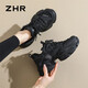 ZHR老爹鞋女運(yùn)動(dòng)跑步厚底休閑鞋女潮流透氣舒適拼接女鞋 G673黑色 39