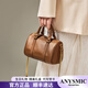ANYSMIC奢侈品包包女包大牌復古手提包植鞣牛皮包2025新款頭層牛皮斜挎包 植鞣棕色 長(cháng)19CM、厚9.5CM