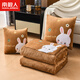 南極人加厚折疊抱枕被子兩用珊瑚絨空調毯子午睡辦公室汽車(chē)載枕頭二合一 刺繡小兔-卡其（雙面牛奶絨） 折疊50*50CM展開(kāi)被子145*190CM