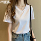 嘉麗薇短袖t恤女2025夏季新款白色純棉高級(jí)感輕奢V領(lǐng)短袖打底正肩上衣 白色【v 常規(guī)款】 XL ( 建議 112-125斤)