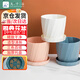 九千谷花盆歐式簡約創(chuàng)意加厚塑料三色混裝中號3個裝辦公桌面帶托盤4276