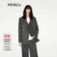 MO&Co.西裝綿羊毛精紡平駁領(lǐng)寬肩H型外套 深花灰色 M 165