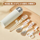 沃德百惠（WORTHBUY）316不銹鋼抗菌兒童餐具收納盒可愛(ài)勺筷叉套裝寶寶學(xué)訓練筷四件套 方窗白+勺+面叉+筷+剪刀 4頭