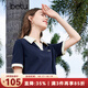 百圖betu女裝春夏新款T恤時髦拼色polo領寬松百搭T恤女2403T15 寶蘭 M