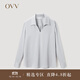 OVV2023春夏新款女裝優(yōu)雅緞面醋酸經(jīng)典翻領(lǐng)長(cháng)袖襯衫上衣 銀色（凈色）A2 M