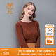 鹿王羊絨衫女100%山羊絨毛衣圓領(lǐng)針織衫純色簡(jiǎn)約套頭內搭秋冬百搭 焦糖咖 165/84A