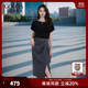 歌莉婭今年流行套裝女夏新款短袖T恤上衣通勤半身裙1C6LAB840 00B黑色 L