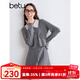 百圖betu女裝秋季新款時(shí)尚套裝娃娃領(lǐng)上衣短裙兩件套女2409X05 灰色 L