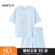 三福女夏季柔軟優(yōu)可絲萌趣卡通睡衣套裝 寬松家居服女497880 藍色草莓小兔 M