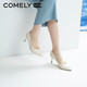康莉（COMELY）單鞋女春季細(xì)跟尖頭高跟羊皮軟舒適底簡(jiǎn)約職業(yè)工作鞋 米白色 36 