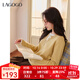 LAGOGO陽(yáng)光疊領(lǐng)明黃治愈毛衣女拉谷谷2025年冬季新款假兩件針織衫 黃白 M