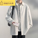 細(xì)熙新中式小熊刺繡長(zhǎng)袖襯衫男士寬松大碼男裝襯衫設(shè)計(jì)感痞帥襯衣外套 hc23042白色 M (90-110斤)