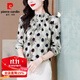 皮爾卡丹（pierre cardin）襯衫女法式立領(lǐng)釘珠長(cháng)袖印花春秋寬松遮肚子雪紡上衣秋裝氣質(zhì)襯衣 圓點(diǎn)款 XL [116-125斤]