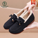啄木鳥(niǎo)老北京布鞋女棉鞋牛筋底冬季加絨保暖豆豆鞋軟底舒適媽媽鞋一腳蹬 黑色-牛筋底(偏小一碼) 41