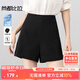 尚都比拉小個(gè)子通勤休閑褲女夏季高腰顯瘦闊腿褲氣質(zhì)小短褲 黑色 L