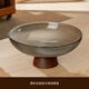 格娜斯中式實(shí)木大號高腳水果盤(pán)玻璃家用客廳茶幾果盆高檔大氣糖果零食盤(pán) 煙灰色相思木底座圓盤(pán)