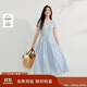 茵曼法式全棉刺繡小飛袖連衣裙夏季女裝浪漫花邊寬松裙子 淺水藍  XL