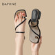 達芙妮涼鞋女方頭夾趾一字拖鞋外穿粗跟羅馬女鞋子4024303040 黑色 39