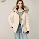 LILY【極寒工裝派克】冬新款女裝狐貍毛領(lǐng)鴨絨羽絨服外套短款 604米白 L