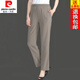 皮爾卡丹（pierre cardin）23年新款薄款真絲直筒褲子女夏季松緊高腰裝桑蠶絲九分休閑褲氣 卡其色 4XL 150-165斤