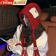 JIOESC帽子女毛線(xiàn)帽新款時(shí)尚潮流百搭保暖貼布流蘇針織帽包頭帽套頭冷帽 紅色 【頭圍52-62】