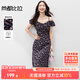 尚都比拉荷葉袖肩帶可調節方領(lǐng)碎花裙女夏季度假風(fēng)氣質(zhì)連衣裙垂感中長(cháng)裙