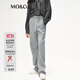 MO&Co.休閑褲含綿羊毛抽繩松緊高腰立體中線(xiàn)長(cháng)直筒寬松運動(dòng)褲軟糯風(fēng) 淺花灰色 S