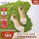 他她TATA白色休閑鞋女鞋通勤單鞋女鞋真皮粗跟高跟鞋X8MA6AQ5米白 37