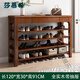 WSNON廣東佛山東莞實(shí)木鞋柜家用門(mén)口多層儲物柜落地玄關(guān)柜大容量鞋架 實(shí)木四層帶抽鞋架120CM   胡桃色