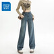 真維斯（Jeanswest）牛仔褲女春夏季新款2026年新款高腰闊腿小個(gè)子窄版直筒拖地褲子女 復古藍長(cháng)褲 M